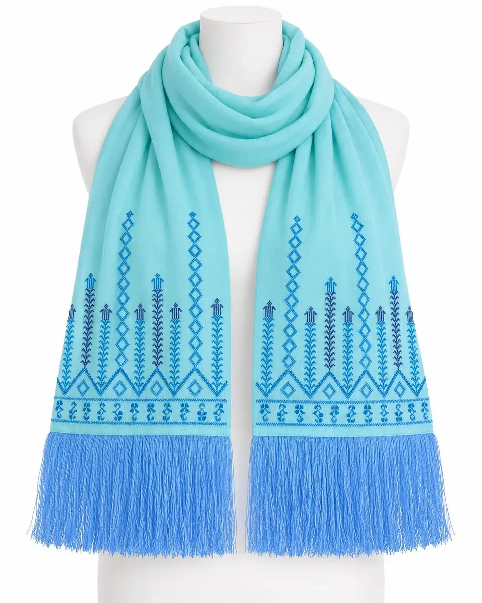 Turquoise scarf, blue cypress