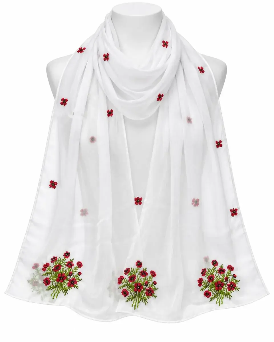 وشاح أبيض بشقائق نعمان حمراء